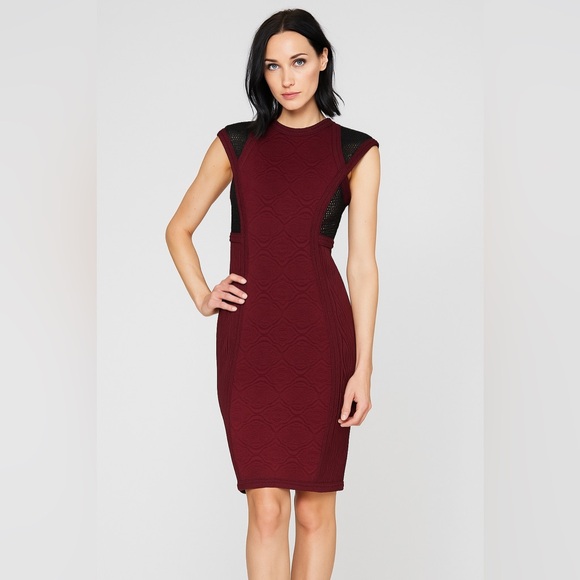 Tadashi Shoji Women's M Texture Knit Formal Mini Dress Burgundy Black - Picture 1 of 16